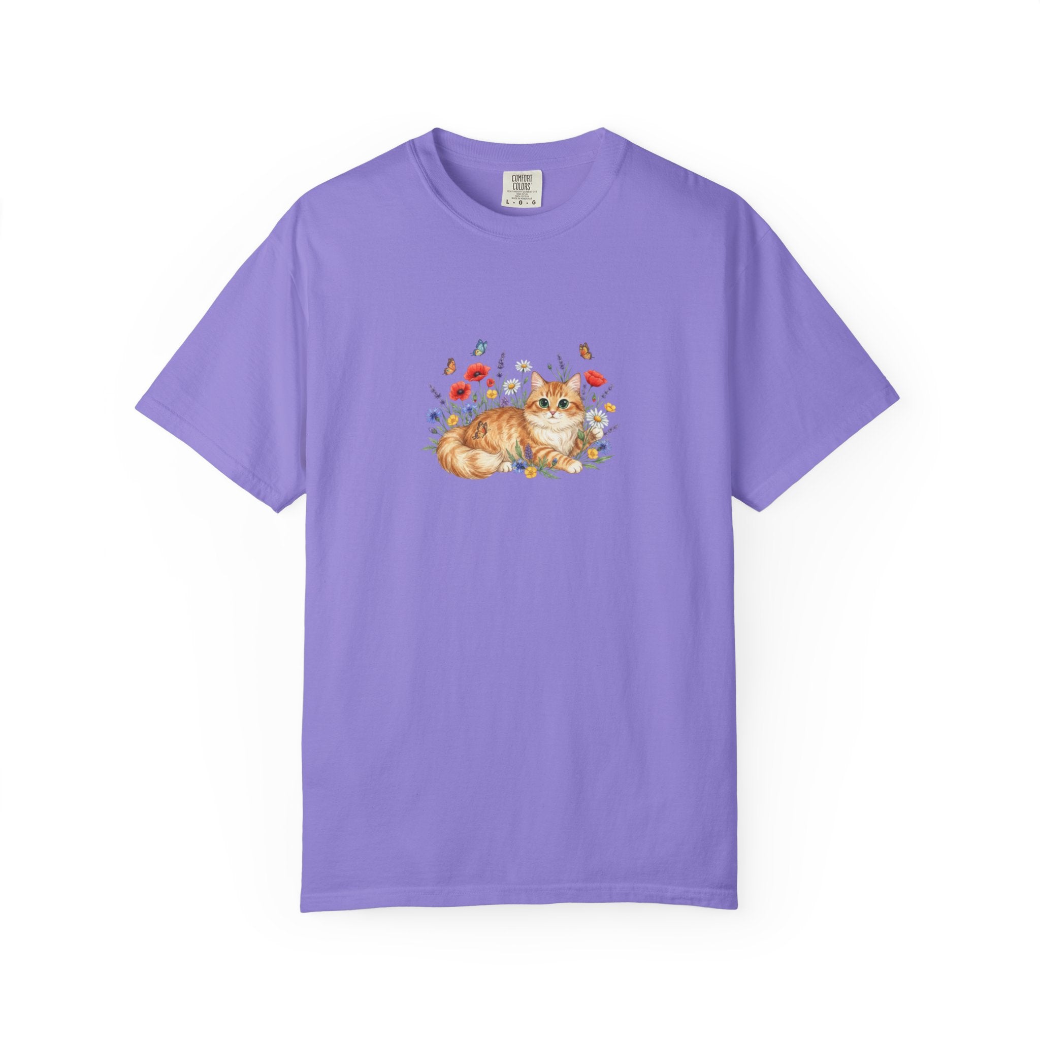 Orange Tabby Cat with Wildflowers T-Shirt | Floral Cat Tee