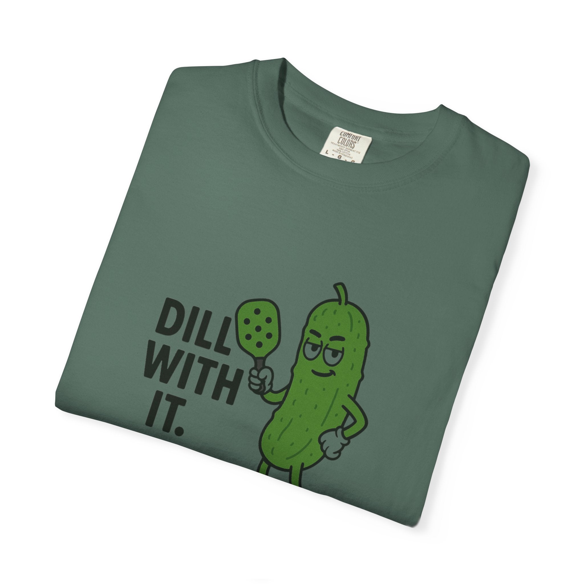Dill With It Pickle Character T-shirt | Funny Vegan Food Pun Tee