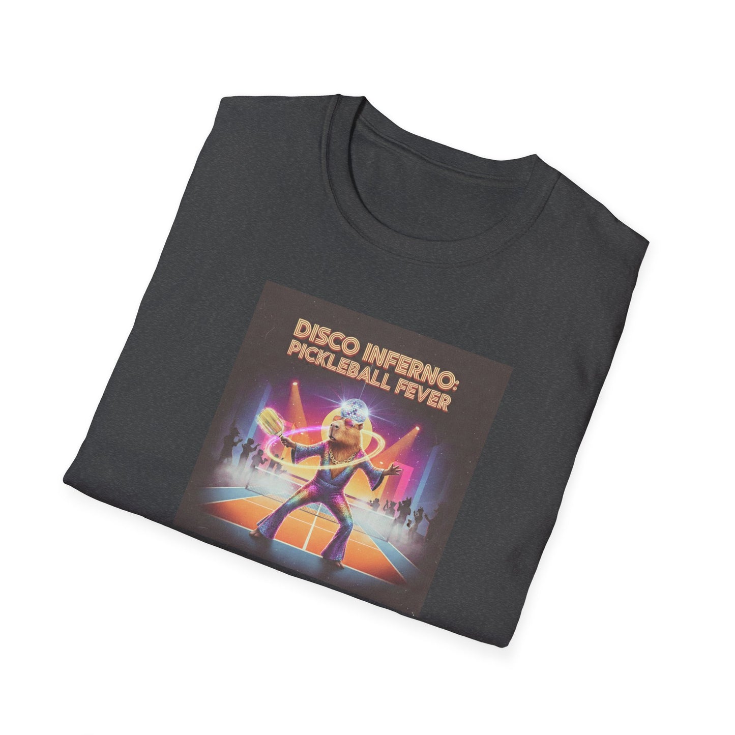 Disco Inferno Capybara Pickleball Fever T-Shirt | Retro 70s Dance Court Graphic