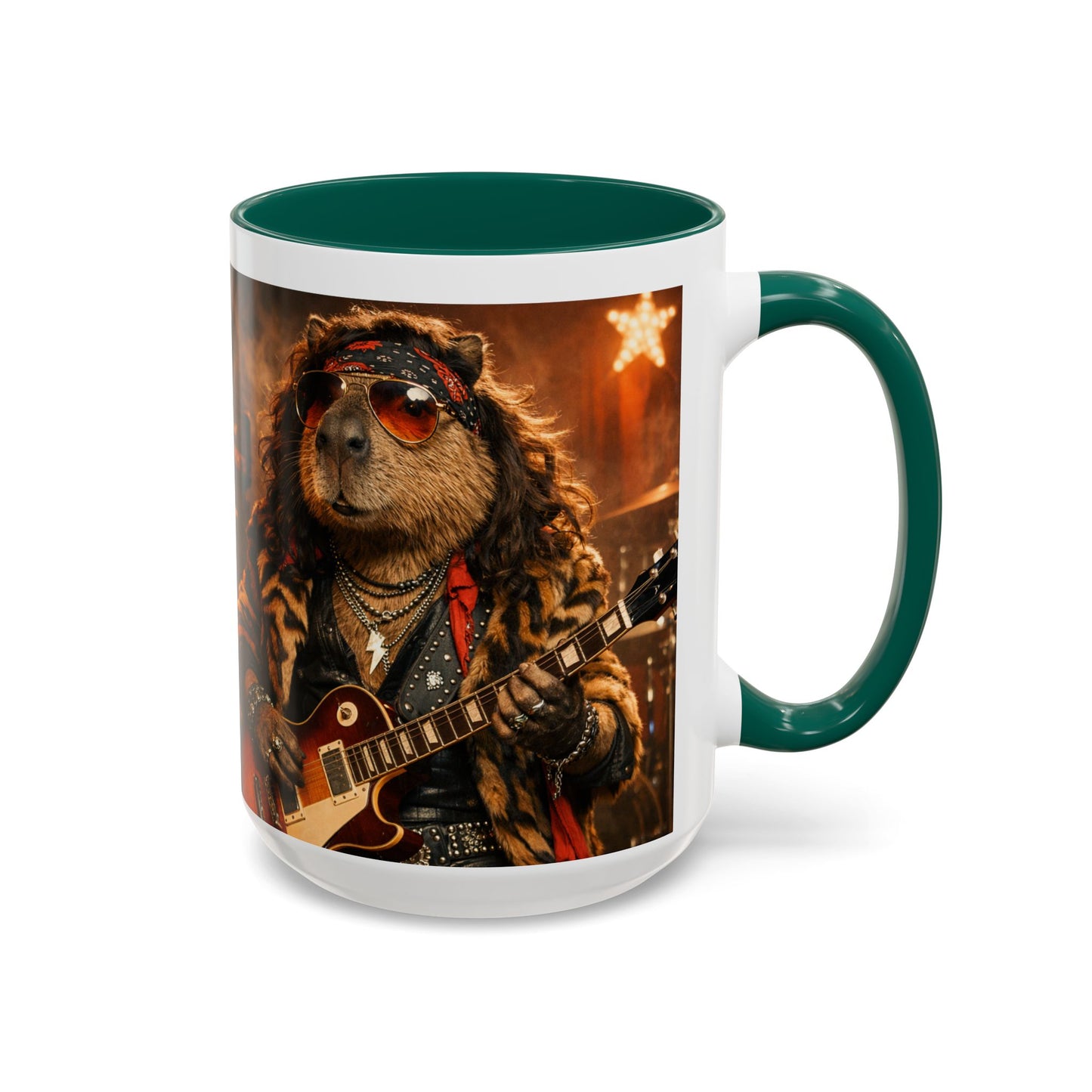 Rockstar Capybara with Guitar Mug | Color Accent Coffee Cup 11oz 15oz
