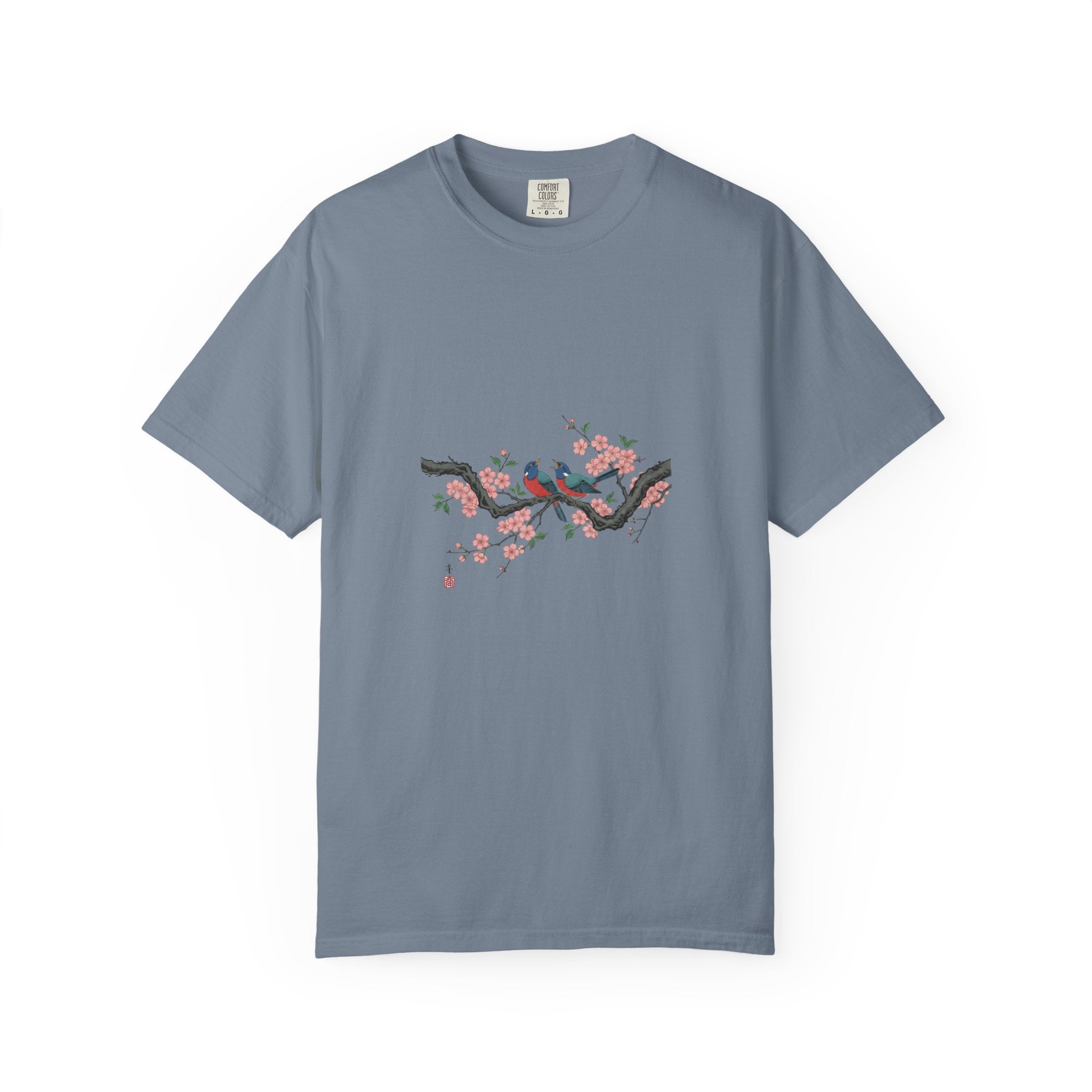 Birds on Cherry Blossom Branch T-Shirt | Japanese Floral Illustration