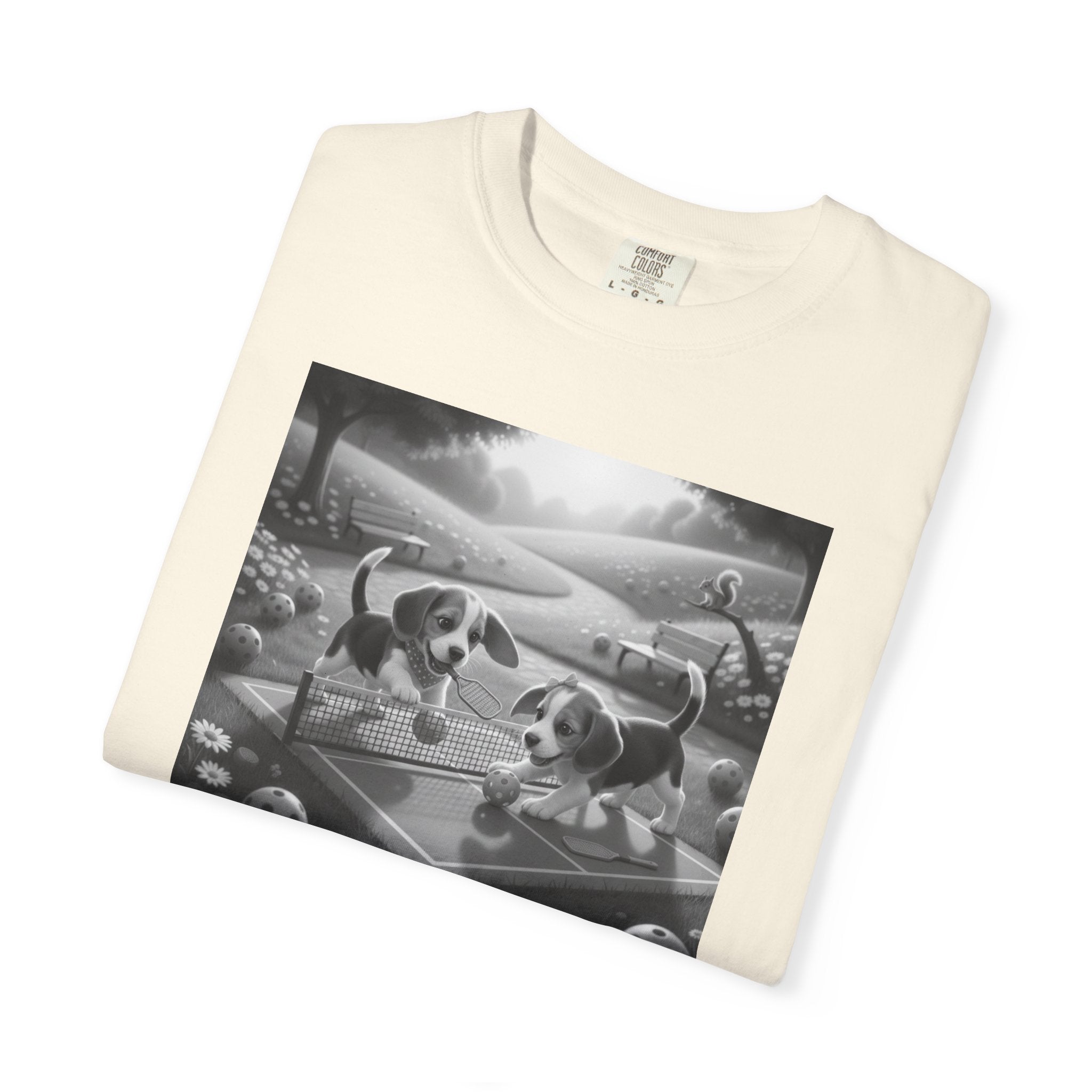 Pickleball Beagle Puppies T-shirt | Monochrome Dog Art