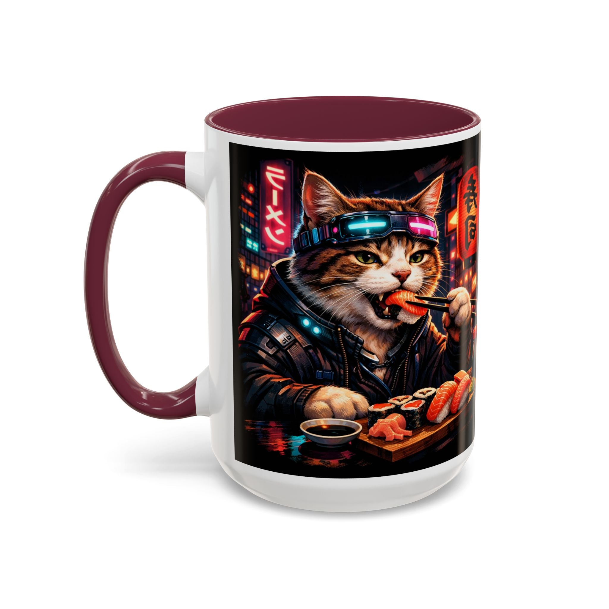 Cyberpunk Sushi Cat Mug | 11oz 15oz Ceramic Coffee Cup