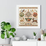 Folk Floral Deer Rabbit Bird Framed Horizontal Poster | Botanical Animal Artwork