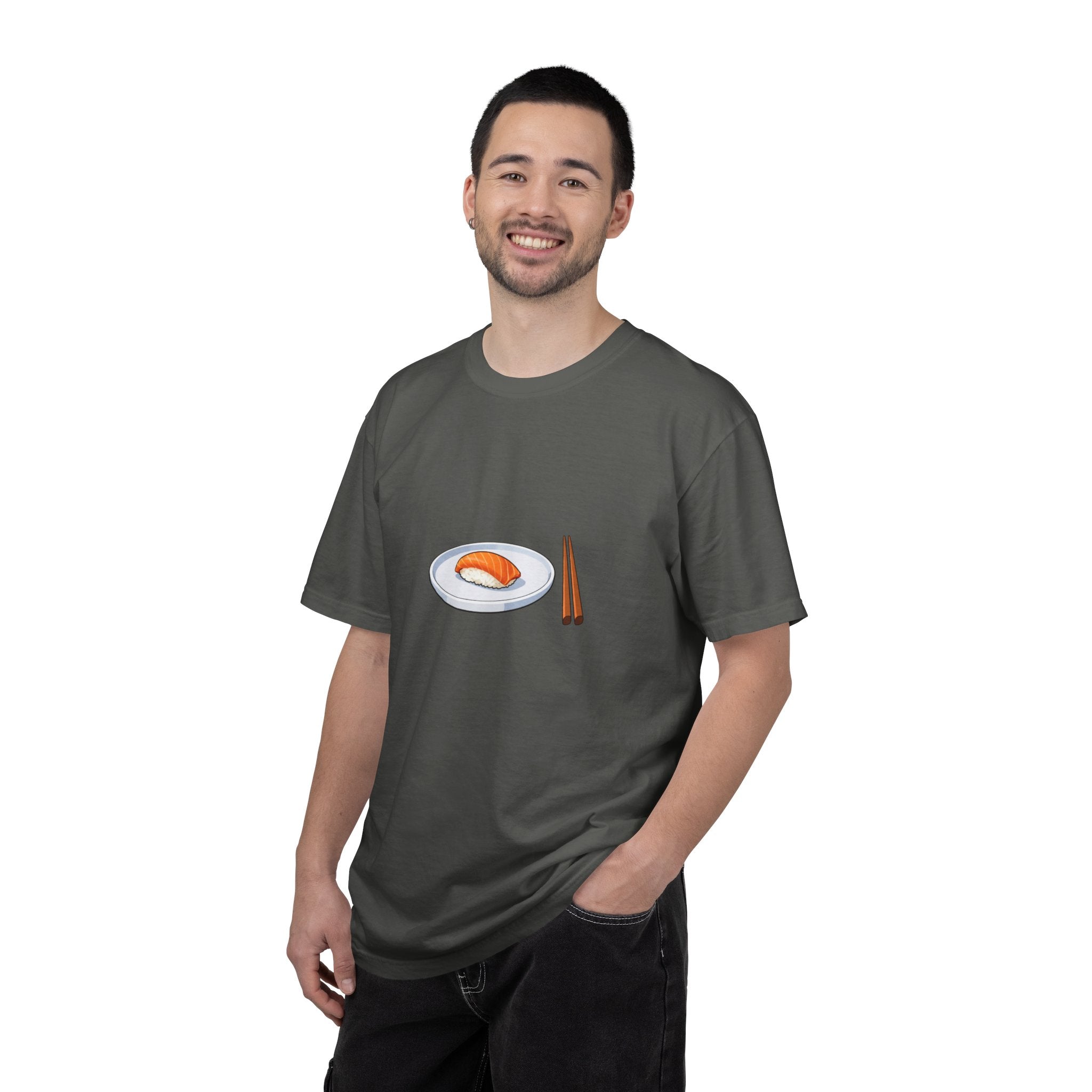 Salmon Nigiri Sushi plate with chopsticks T-shirt | sushi tee