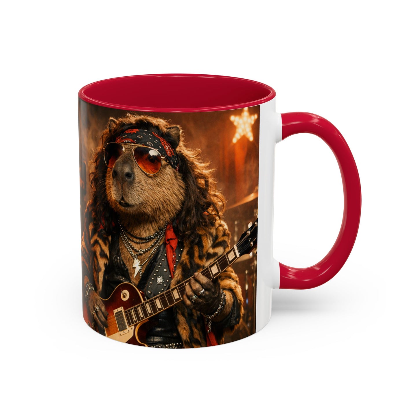 Rockstar Capybara with Guitar Mug | Color Accent Coffee Cup 11oz 15oz