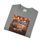 Whiskers and the Wondrous Noodles Cat Bar Ramen Scene T-shirt | Cozy Pub Cat Illustration