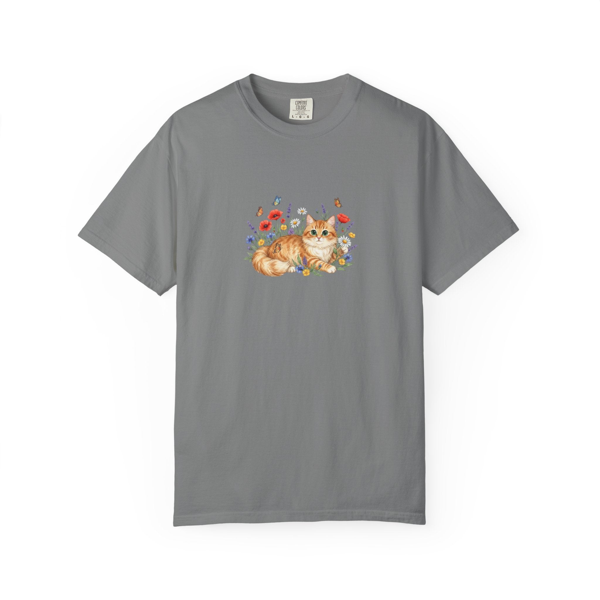 Orange Tabby Cat with Wildflowers T-Shirt | Floral Cat Tee