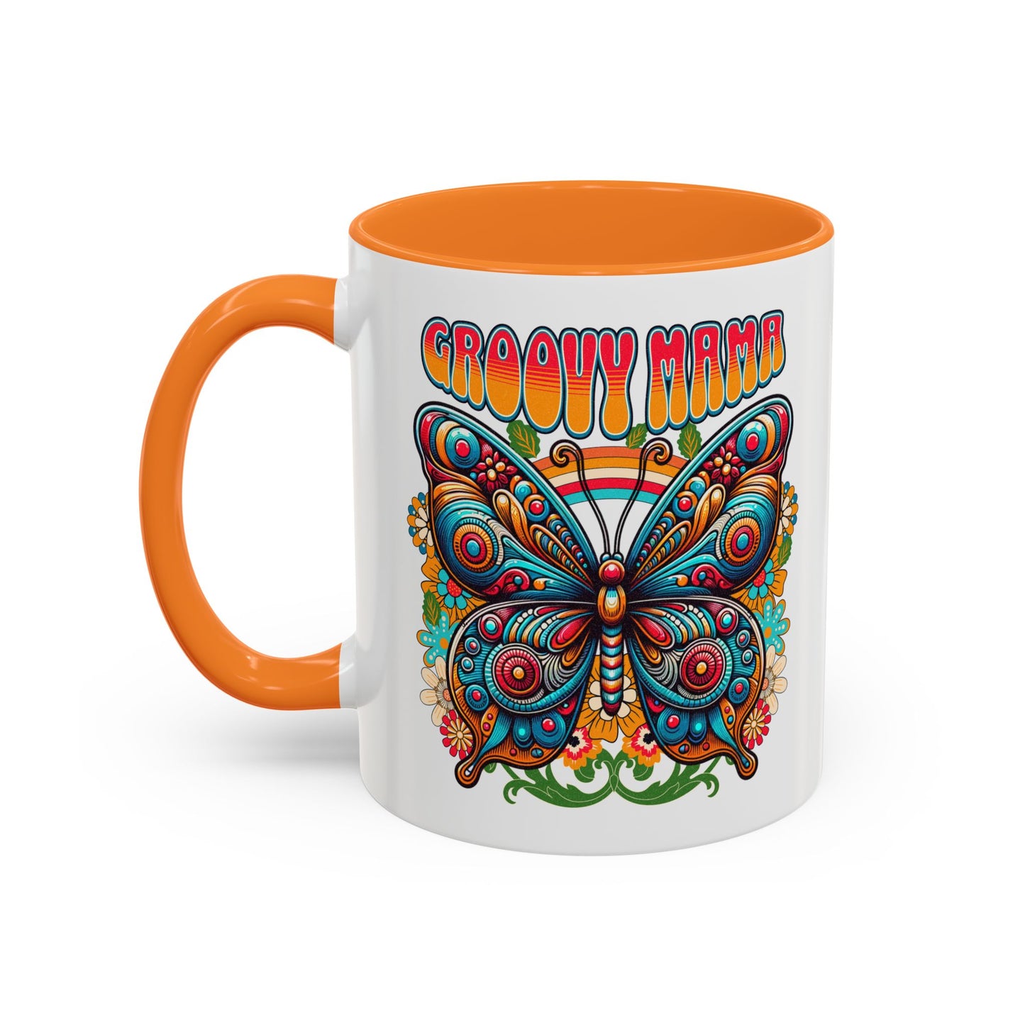 Groovy Mama Butterfly Mug | Retro Psychedelic Floral Design