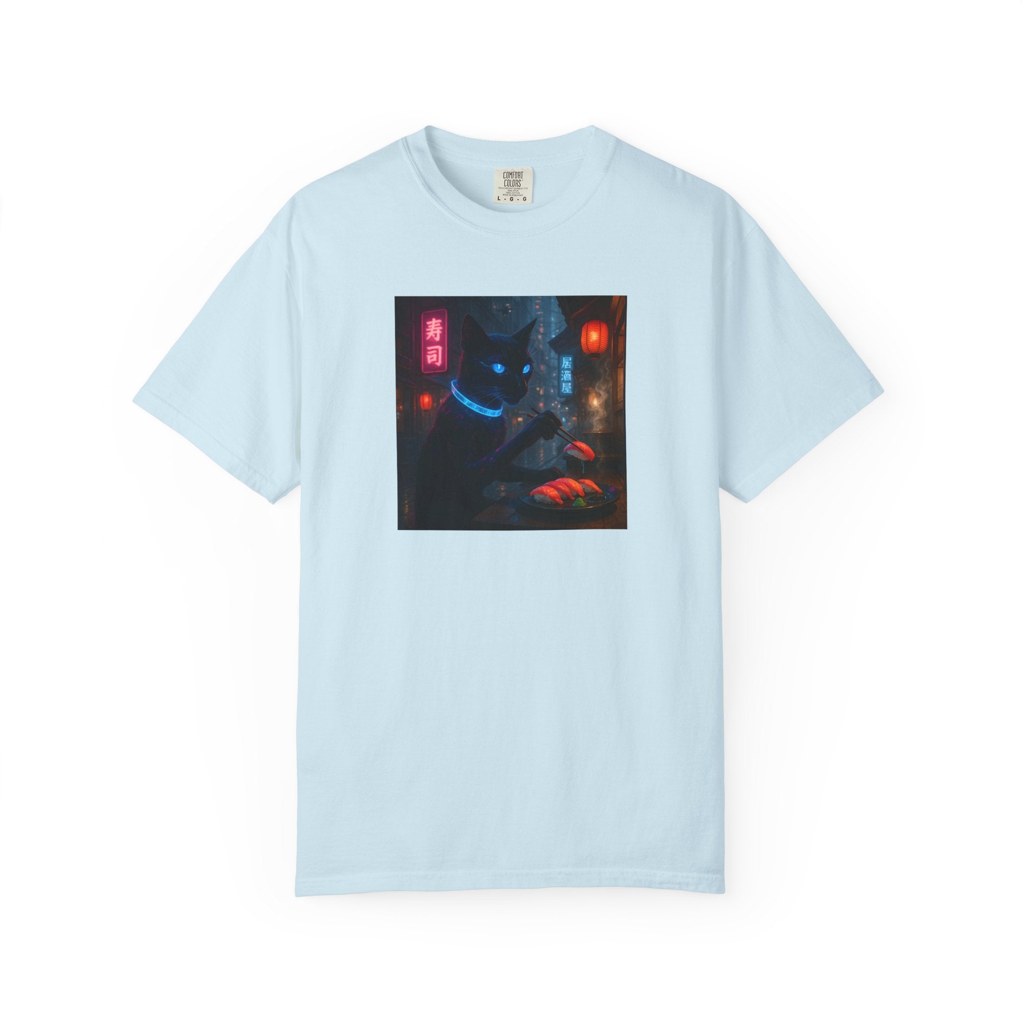 Neon Cyber Cat Sushi Shibuya T-shirt | Dark Alley Japanese Streetwear