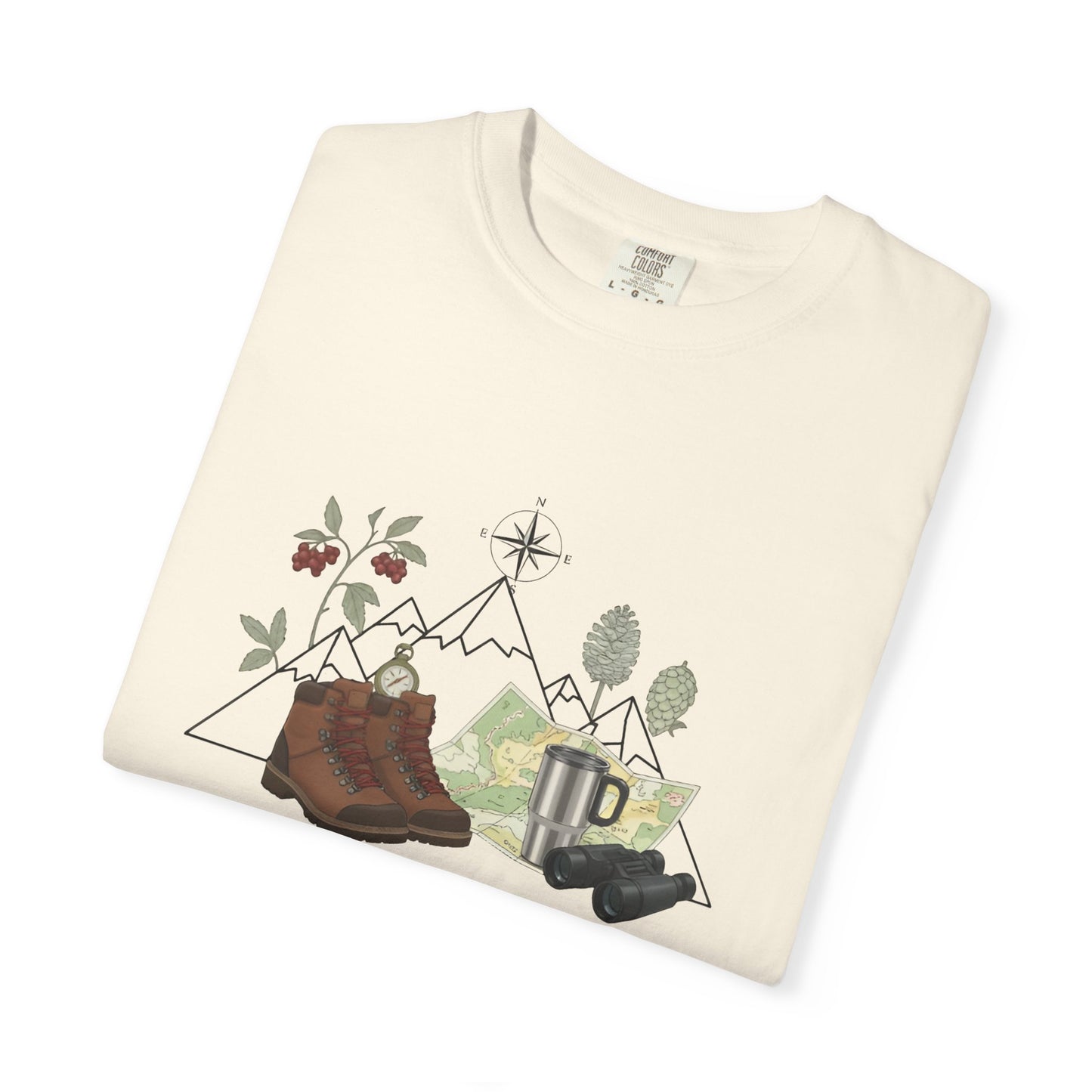 Camping Mountain Outdoors Graphic T-shirt | Hiking Boots Trees Flowers