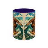Surfing Bigfoot Mug | Retro Beach Sunset Bigfoot Wave Coffee Cup