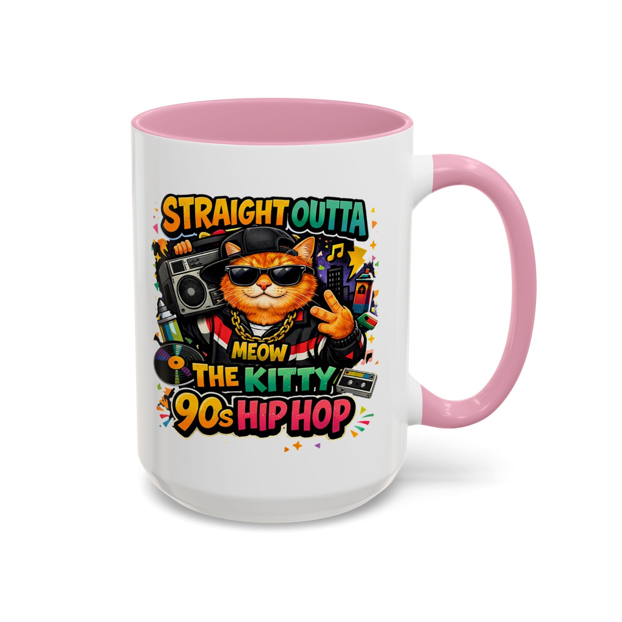 Straight Outta Meow The Kitty 90s Hip Hop Mug | Color Accent