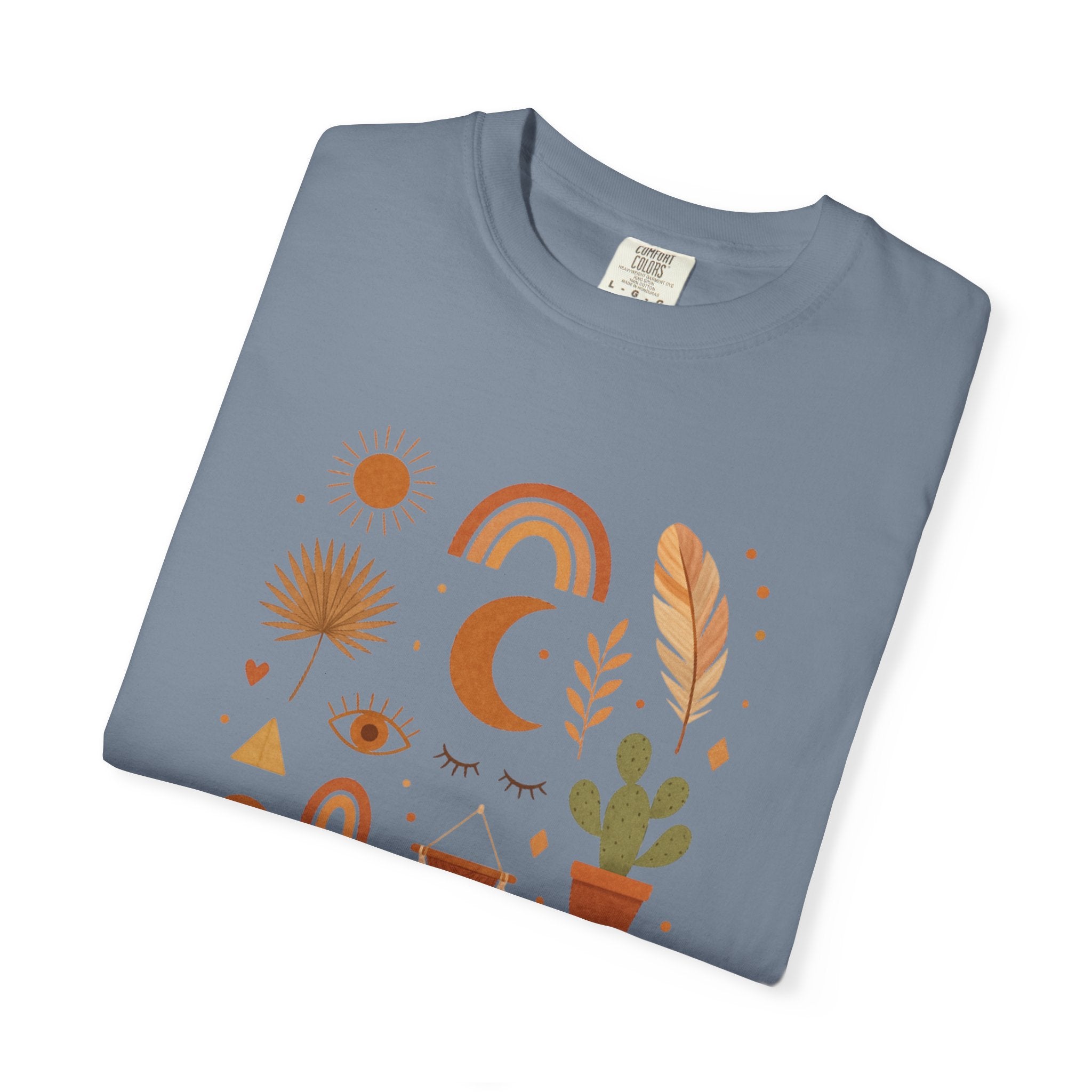 Boho Icons Mosaic T-Shirt | Crescent Moon Cactus Rainbows