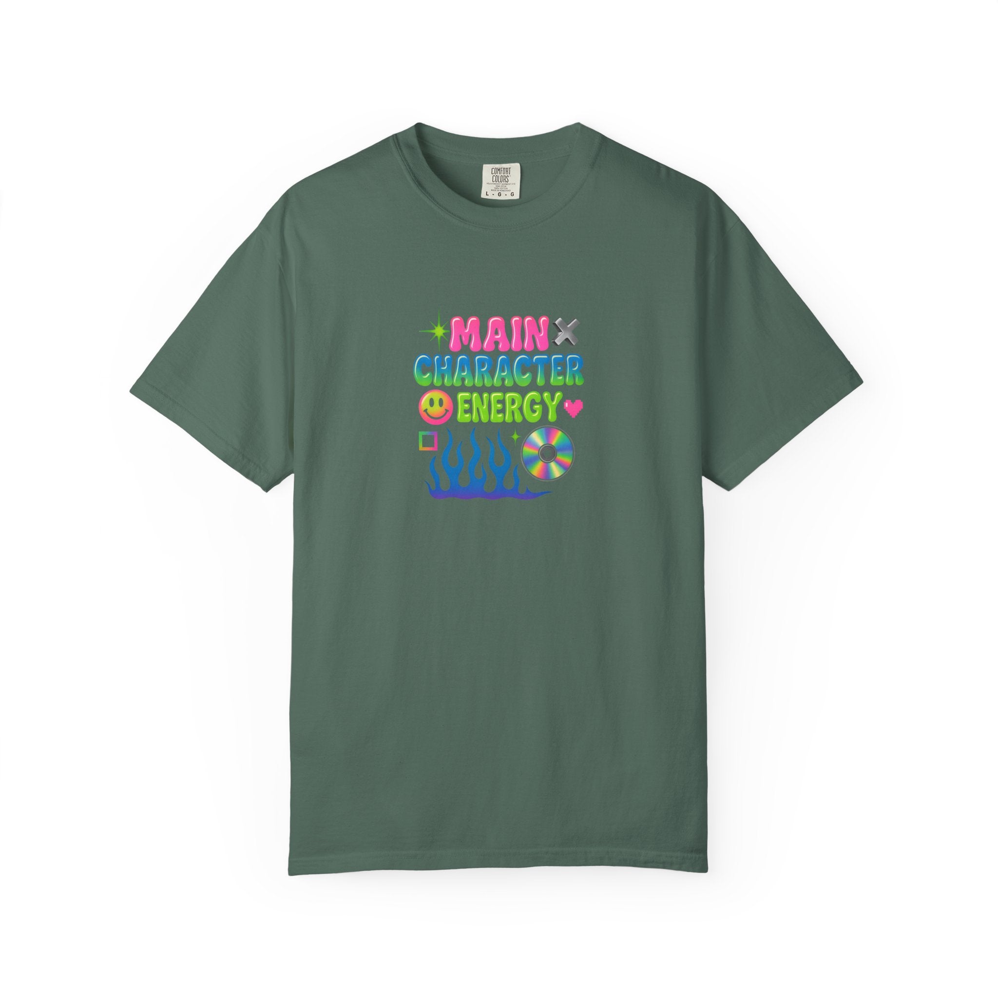 Main Character Energy T-shirt | Colorful Flame, Smiley Icons