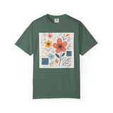 Hand-drawn Watercolor Floral Doodles T-shirt | Linocut & Embroidery Texture