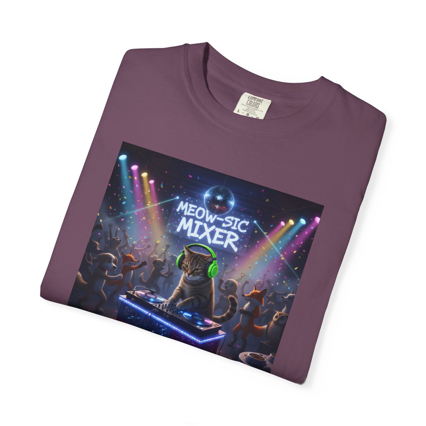 Melodic Mixer DJ Cat T-shirt | Neon Retro Music Party