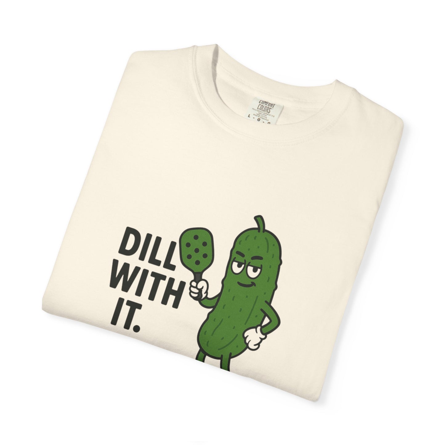 Dill With It Pickle Character T-shirt | Funny Vegan Food Pun Tee
