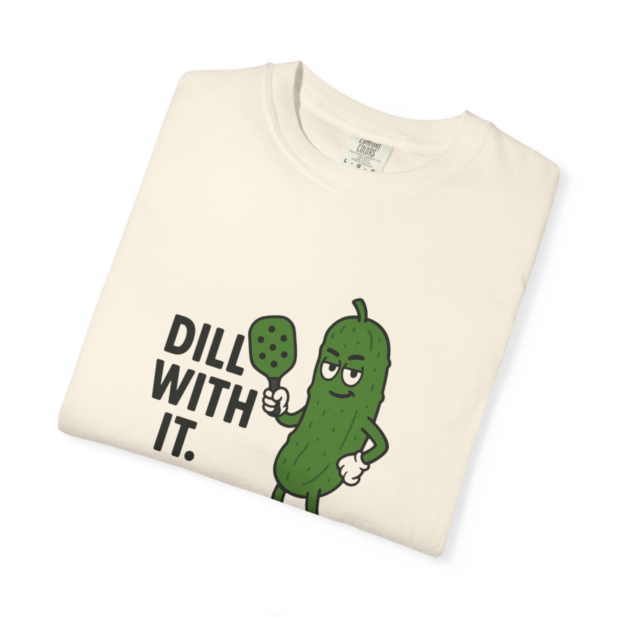 Dill With It Pickle Character T-shirt | Funny Vegan Food Pun Tee