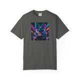 Neon Cyberpunk Capybara Cityscape T-Shirt | Futuristic Night Street Art