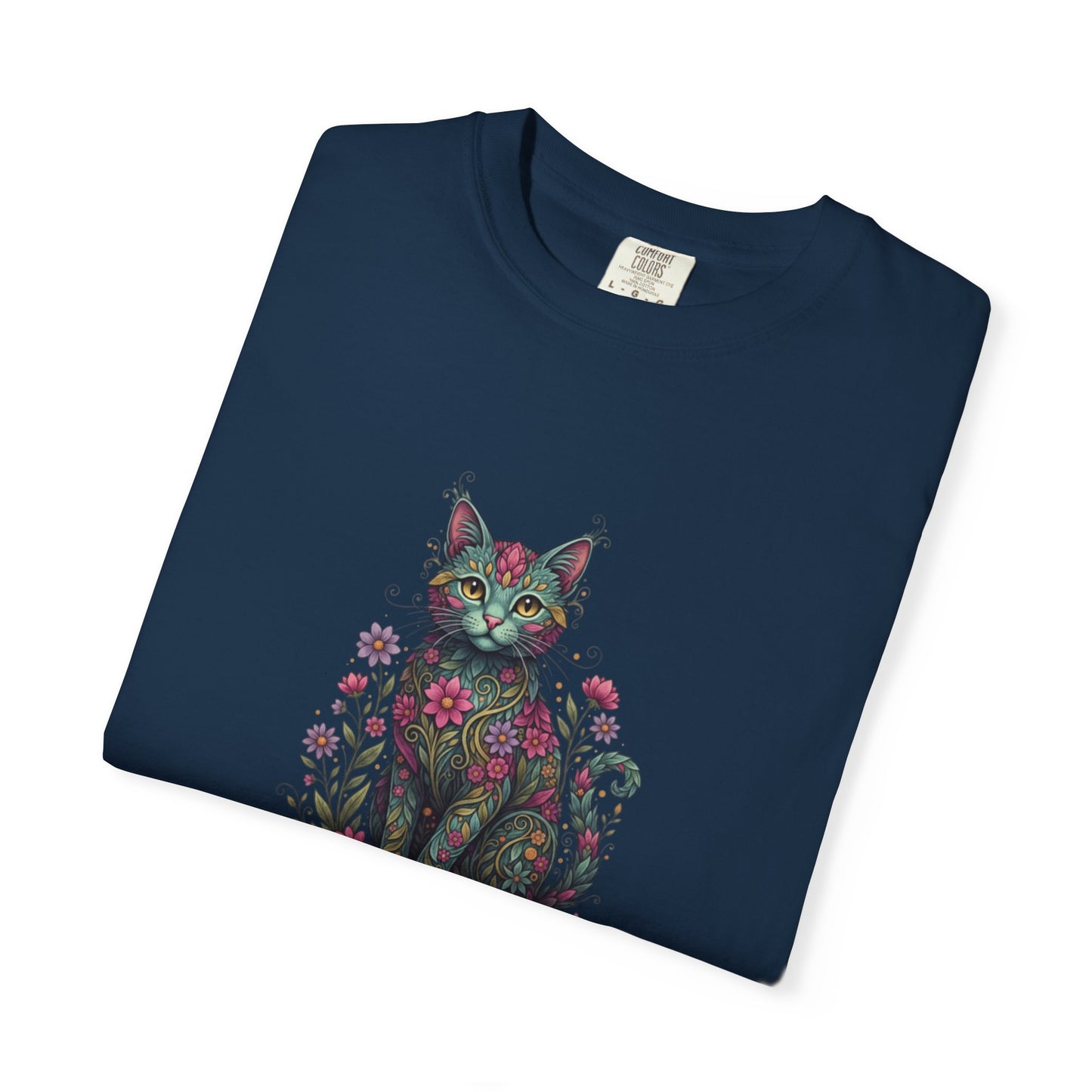 Floral Cat Illustration T-Shirt | Botanical Kitty Tee