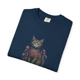 Floral Cat Illustration T-Shirt | Botanical Kitty Tee