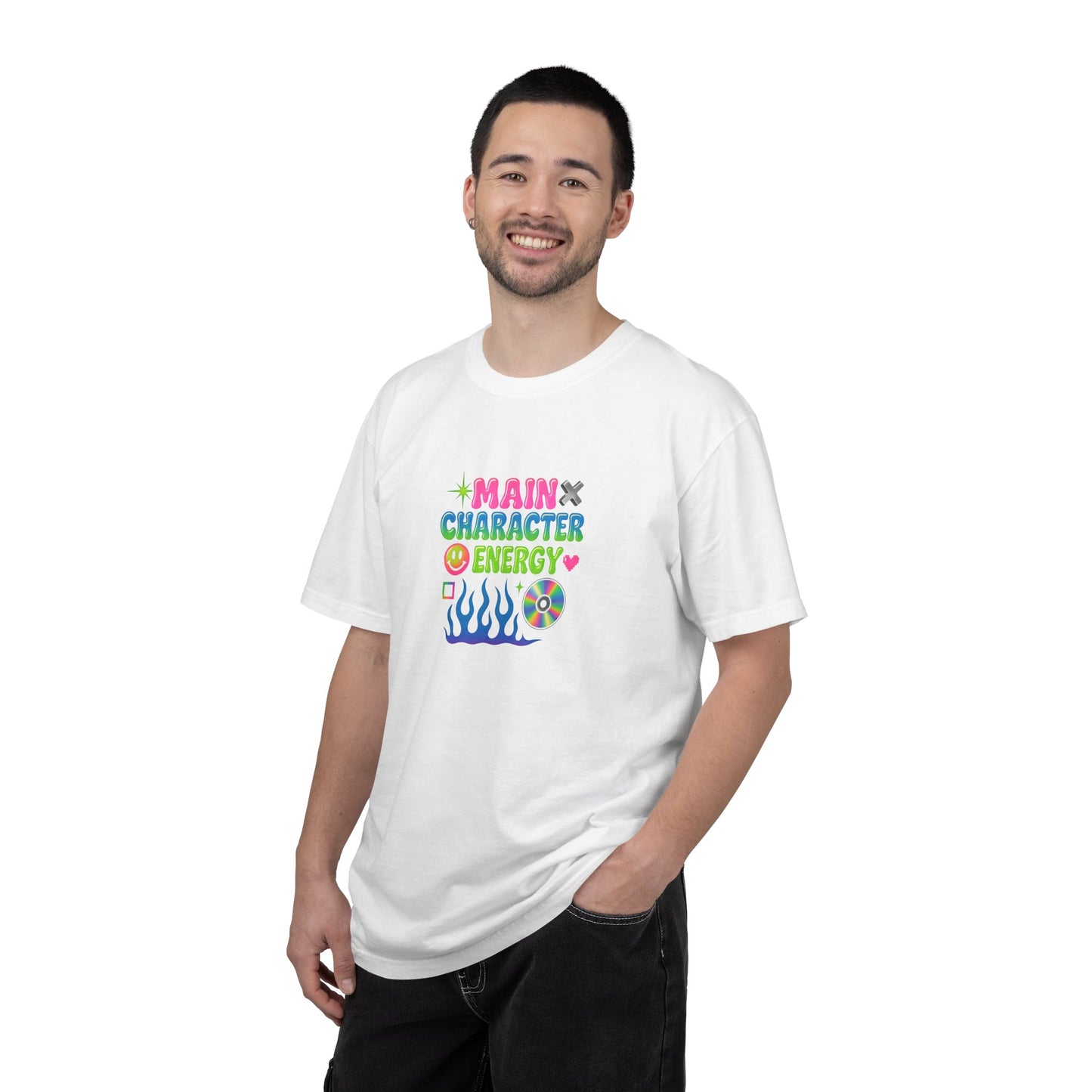 Main Character Energy T-shirt | Colorful Flame, Smiley Icons