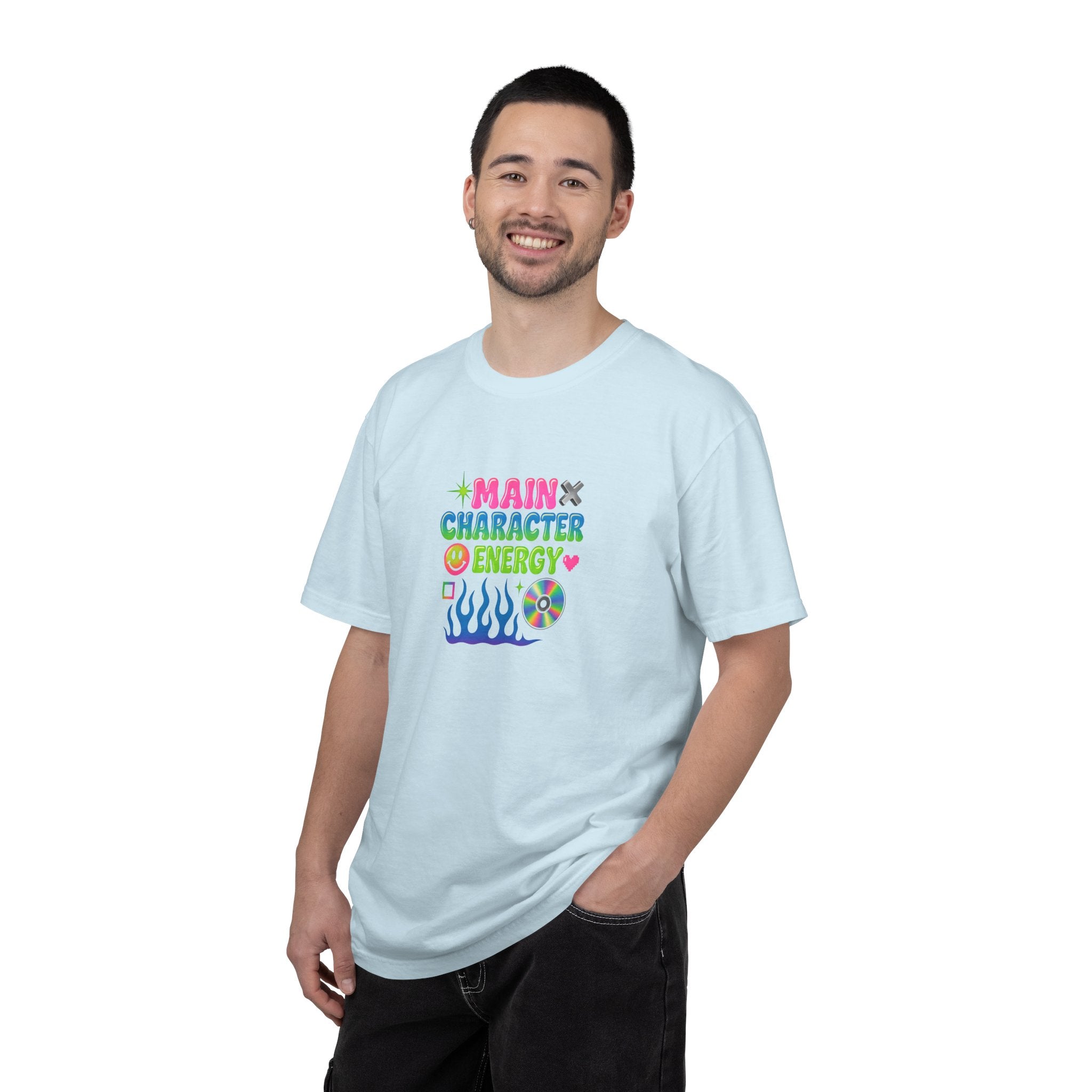 Main Character Energy T-shirt | Colorful Flame, Smiley Icons