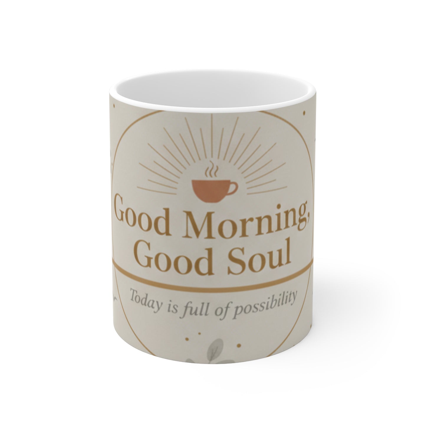 Good Morning Good Soul Mug | Inspirational Coffee Quote, Neutral Floral Design