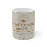 Good Morning Good Soul Mug | Inspirational Coffee Quote, Neutral Floral Design