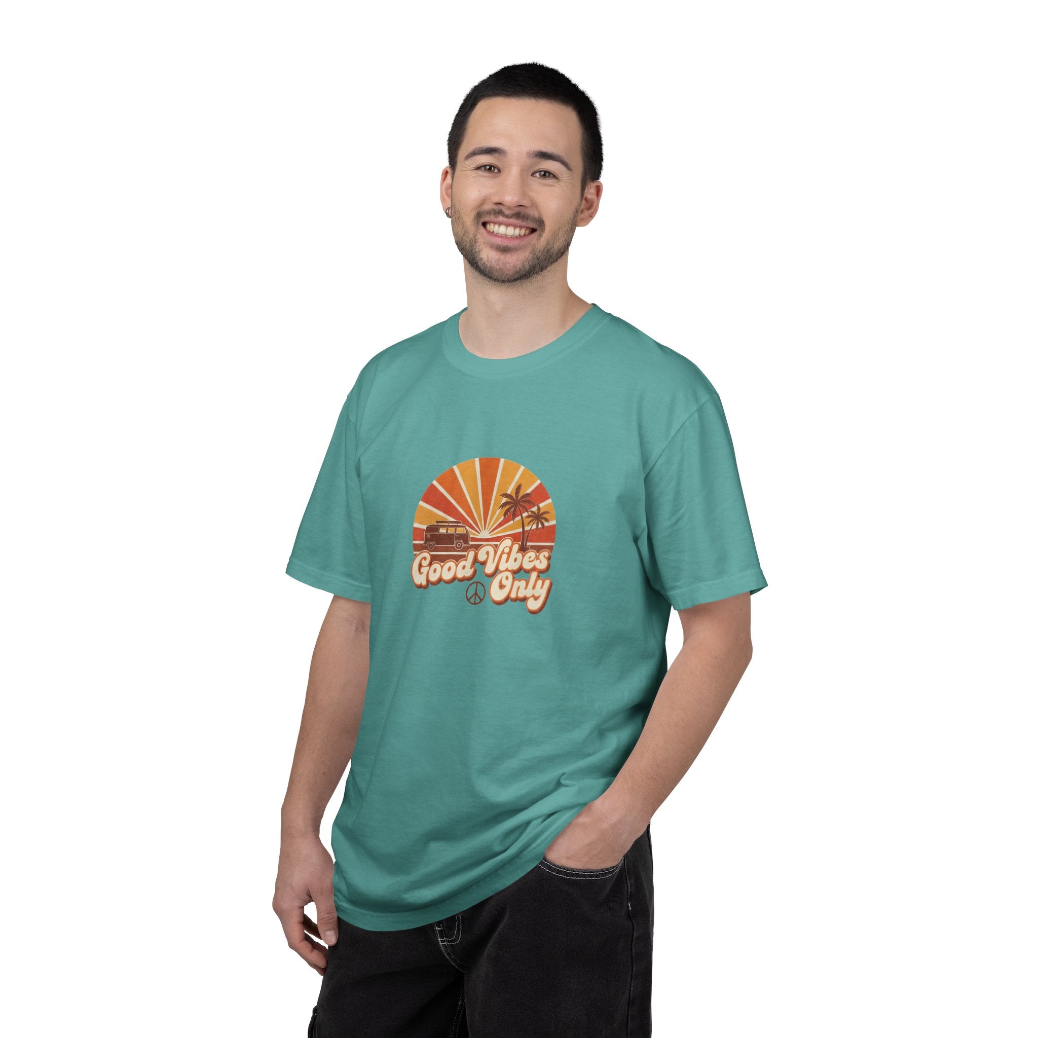 Good Vibes Only T-shirt | Retro Sunset Palm Peace Sign