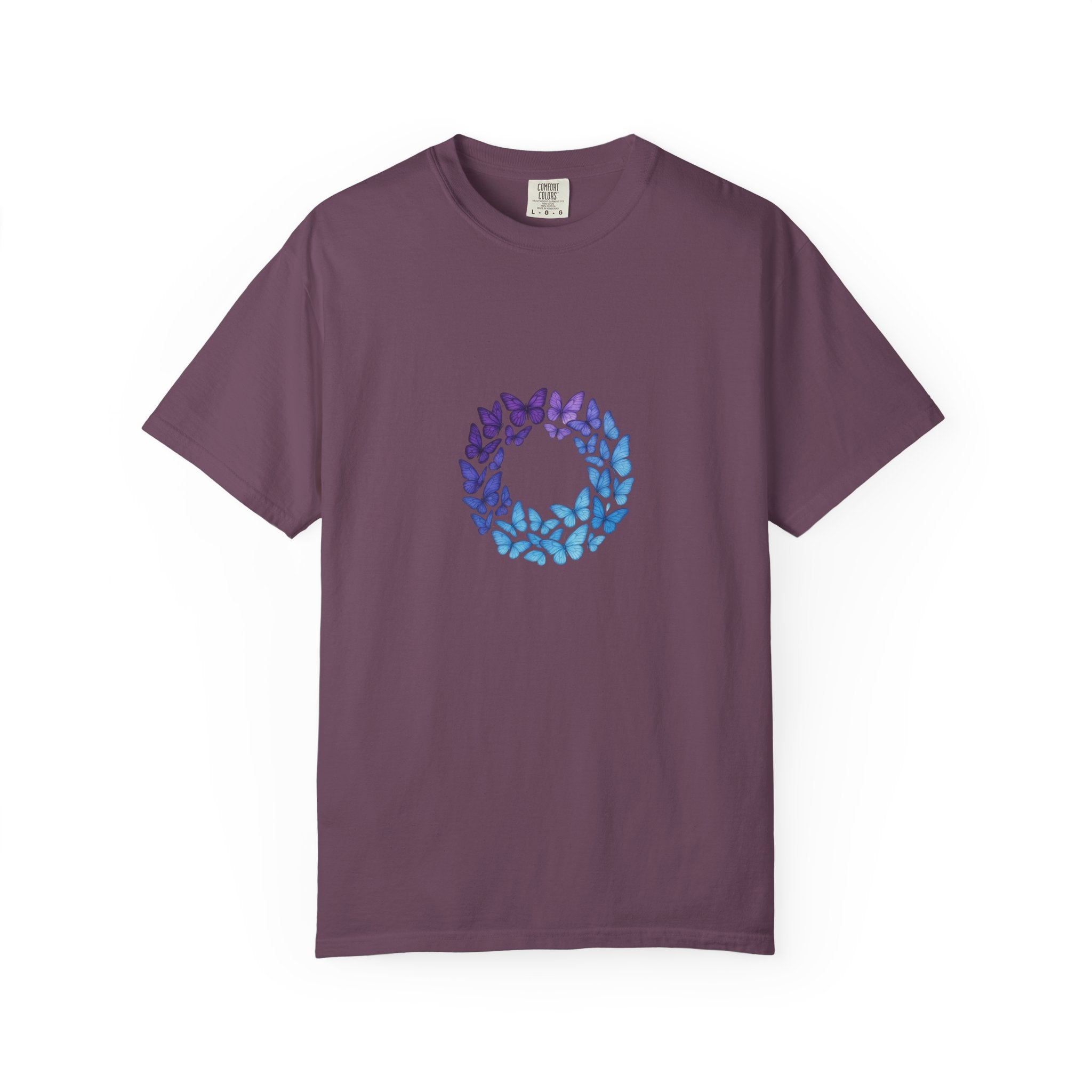 Blue Purple Butterfly Wreath T-shirt | Floral Circle Tee
