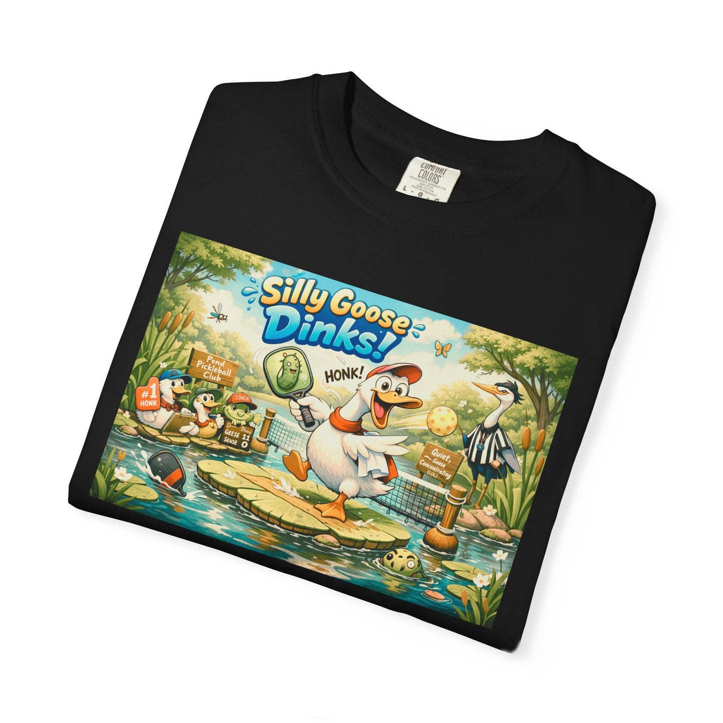 Silly Goose Dinks Cartoon Goose T-Shirt | Vintage Picnic Pond Illustration