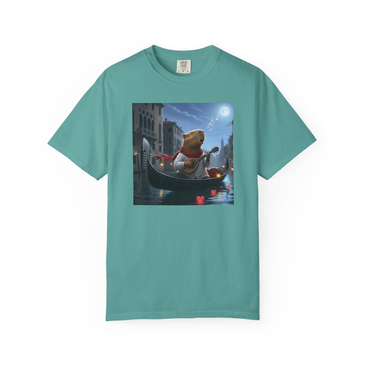 Capybara Gondolier Venice Night T-shirt | Romantic Venetian Canal Illustration
