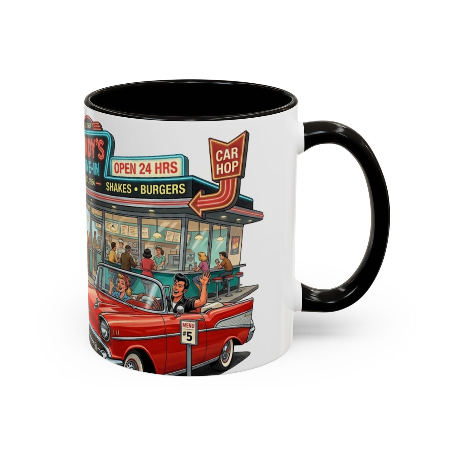 1950s Diner Scene Mug | Retro Car Hop Coffee Cup