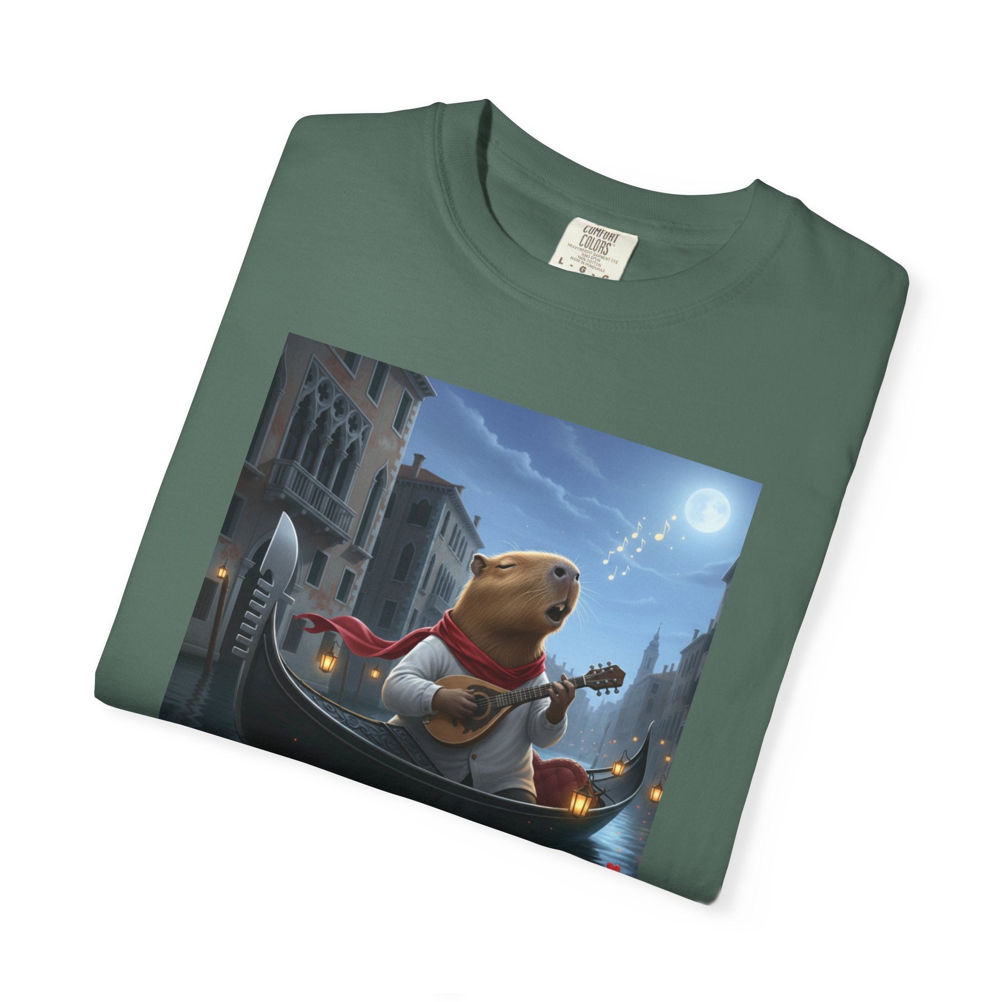 Capybara Gondolier Venice Night T-shirt | Romantic Venetian Canal Illustration