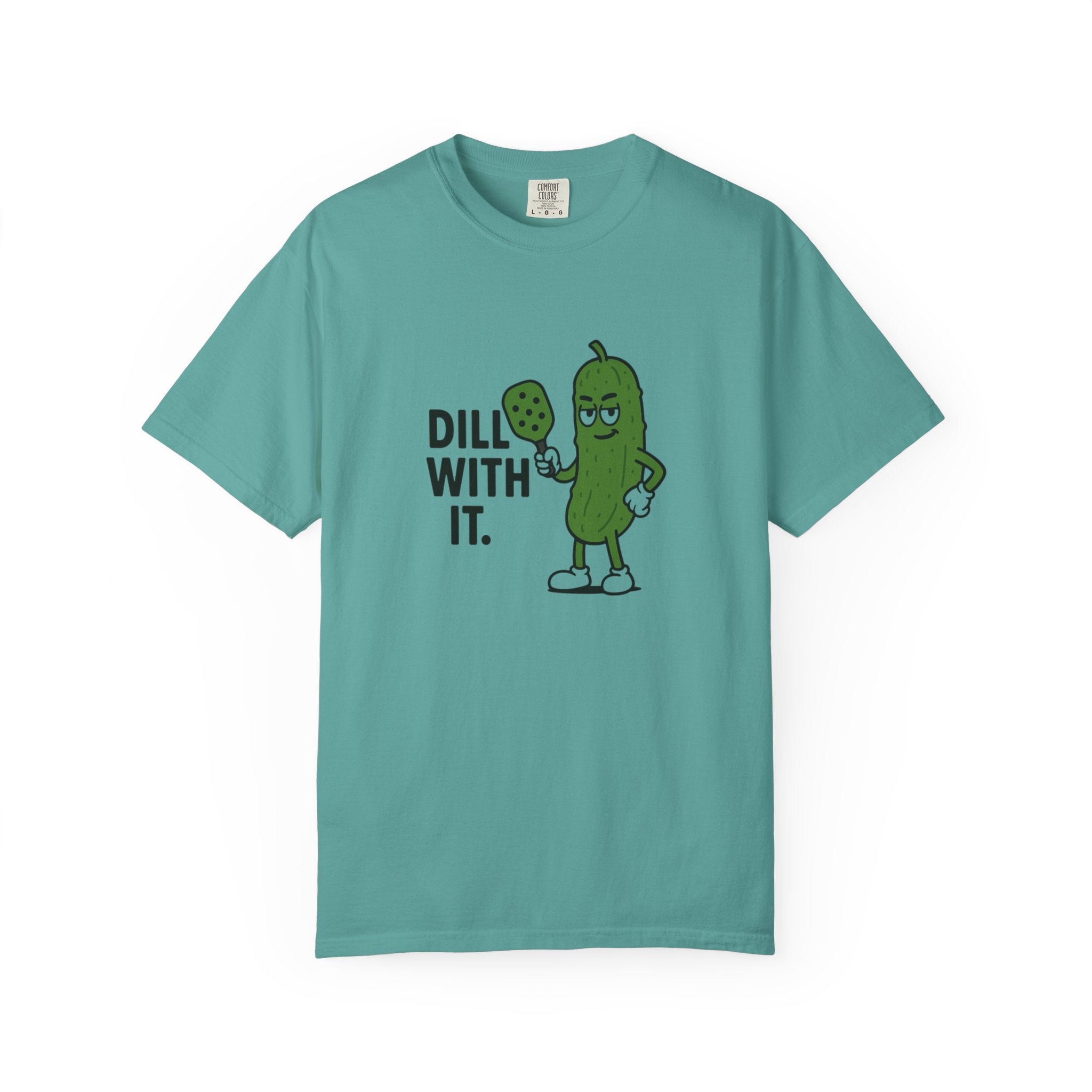 Dill With It Pickle Character T-shirt | Funny Vegan Food Pun Tee