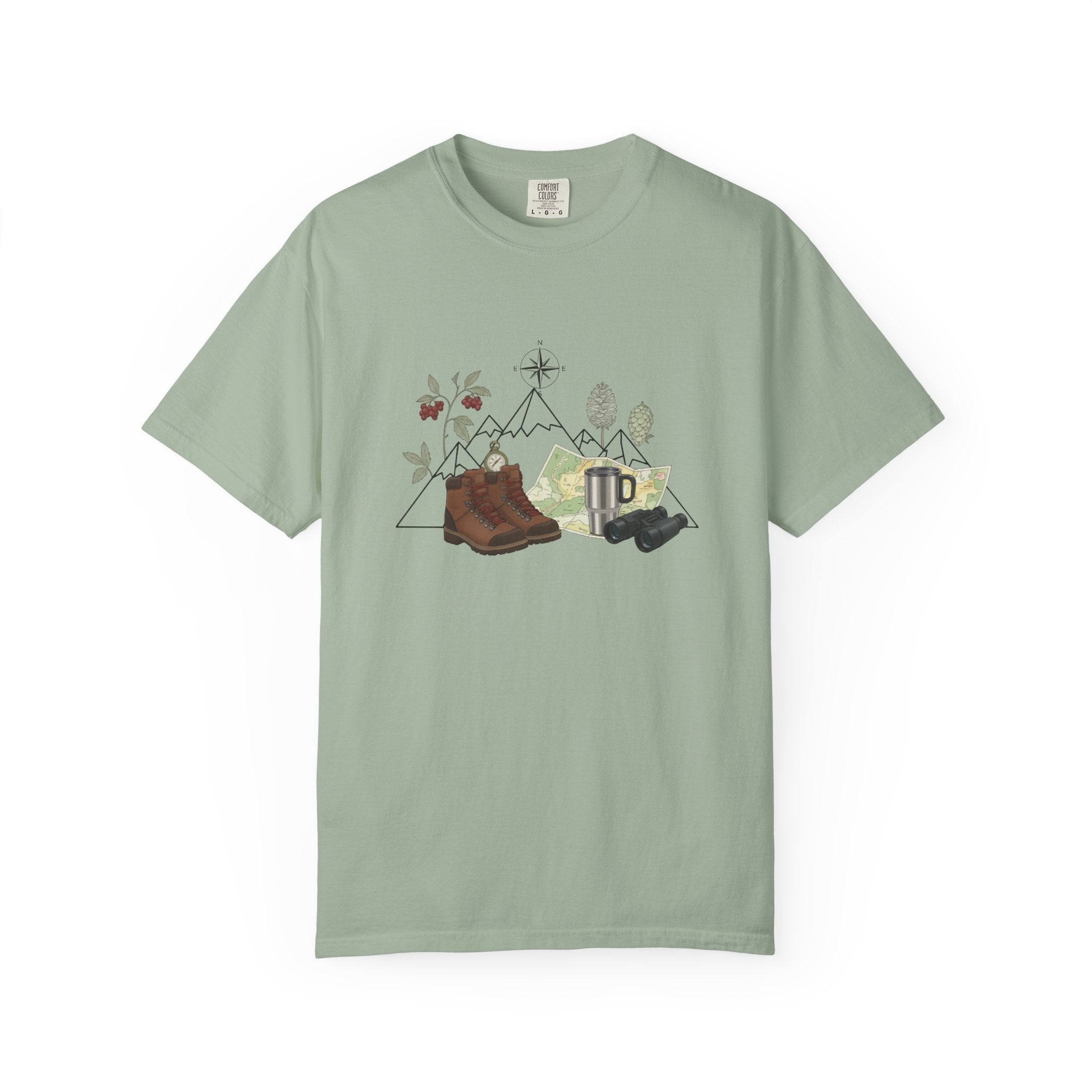 Camping Mountain Outdoors Graphic T-shirt | Hiking Boots Trees Flowers