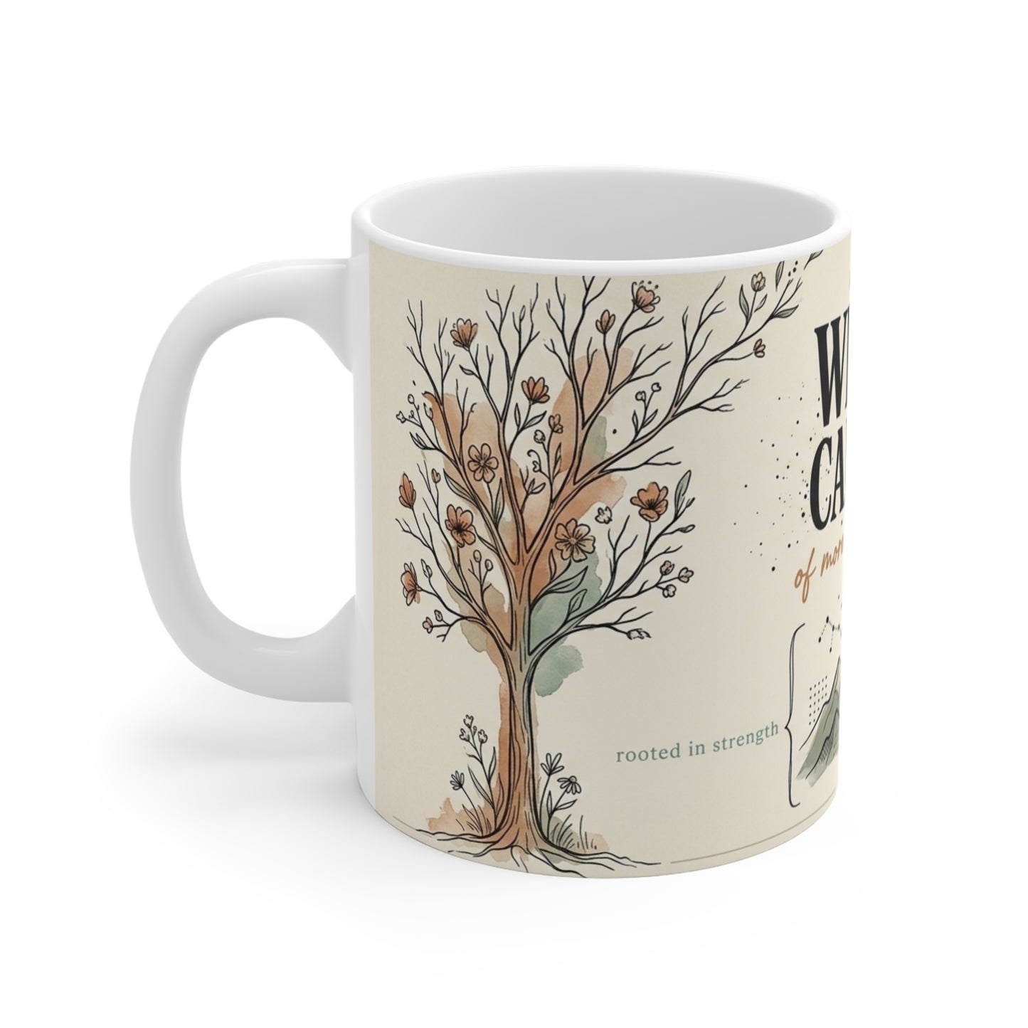 Wildly Capable mountain illustration Mug | motivational tree sunrise design