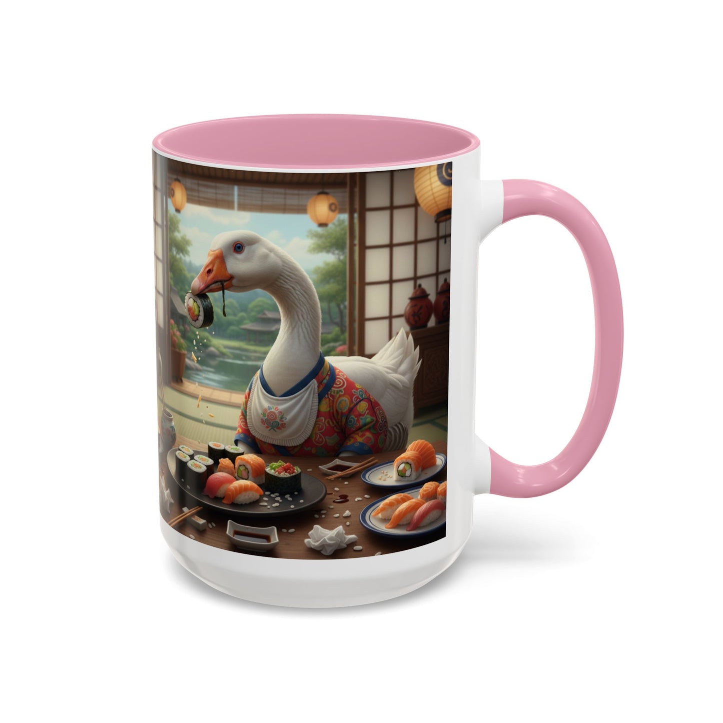 Goose with Sushi Mug | Japanese Tea Room Illustration
