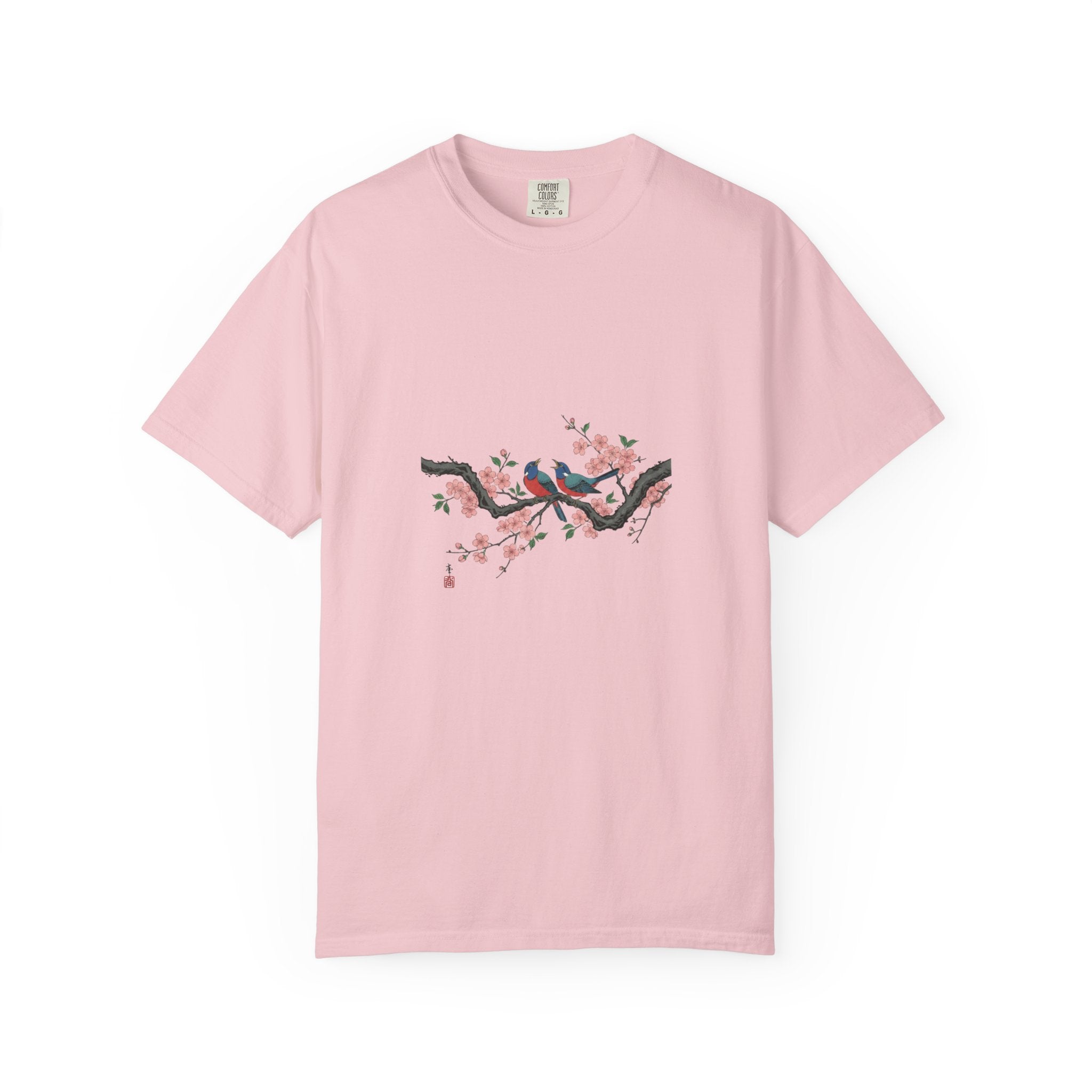 Birds on Cherry Blossom Branch T-Shirt | Japanese Floral Illustration