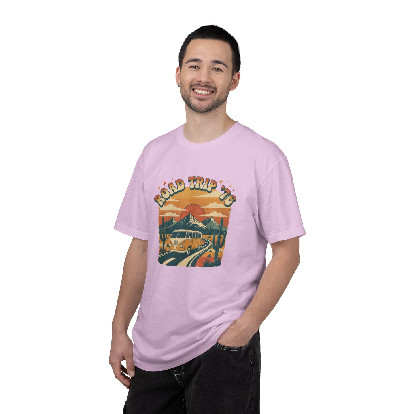 Road Trip '76 T-shirt | Vintage Camper Van Sunset Graphic
