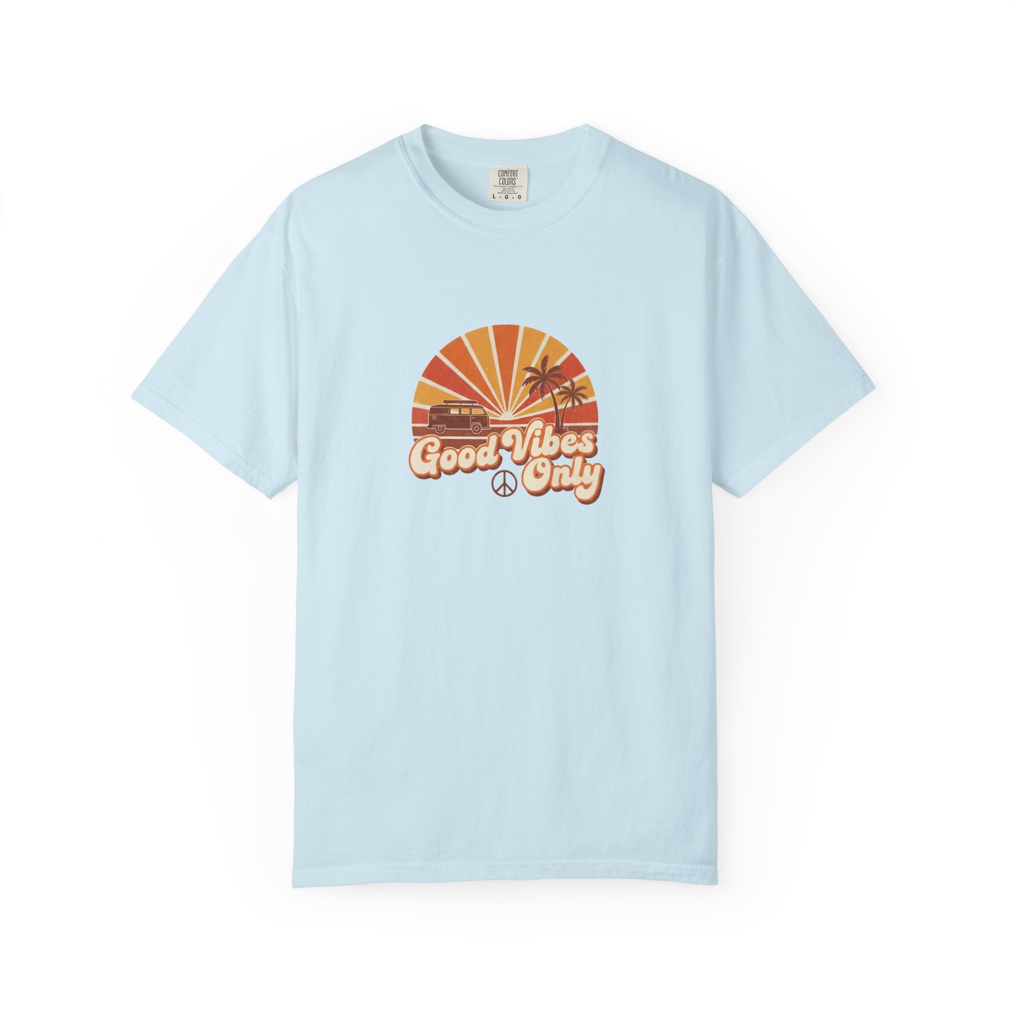 Good Vibes Only T-shirt | Retro Sunset Palm Peace Sign