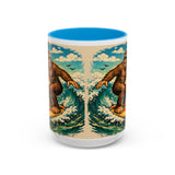 Surfing Bigfoot Mug | Retro Beach Sunset Bigfoot Wave Coffee Cup