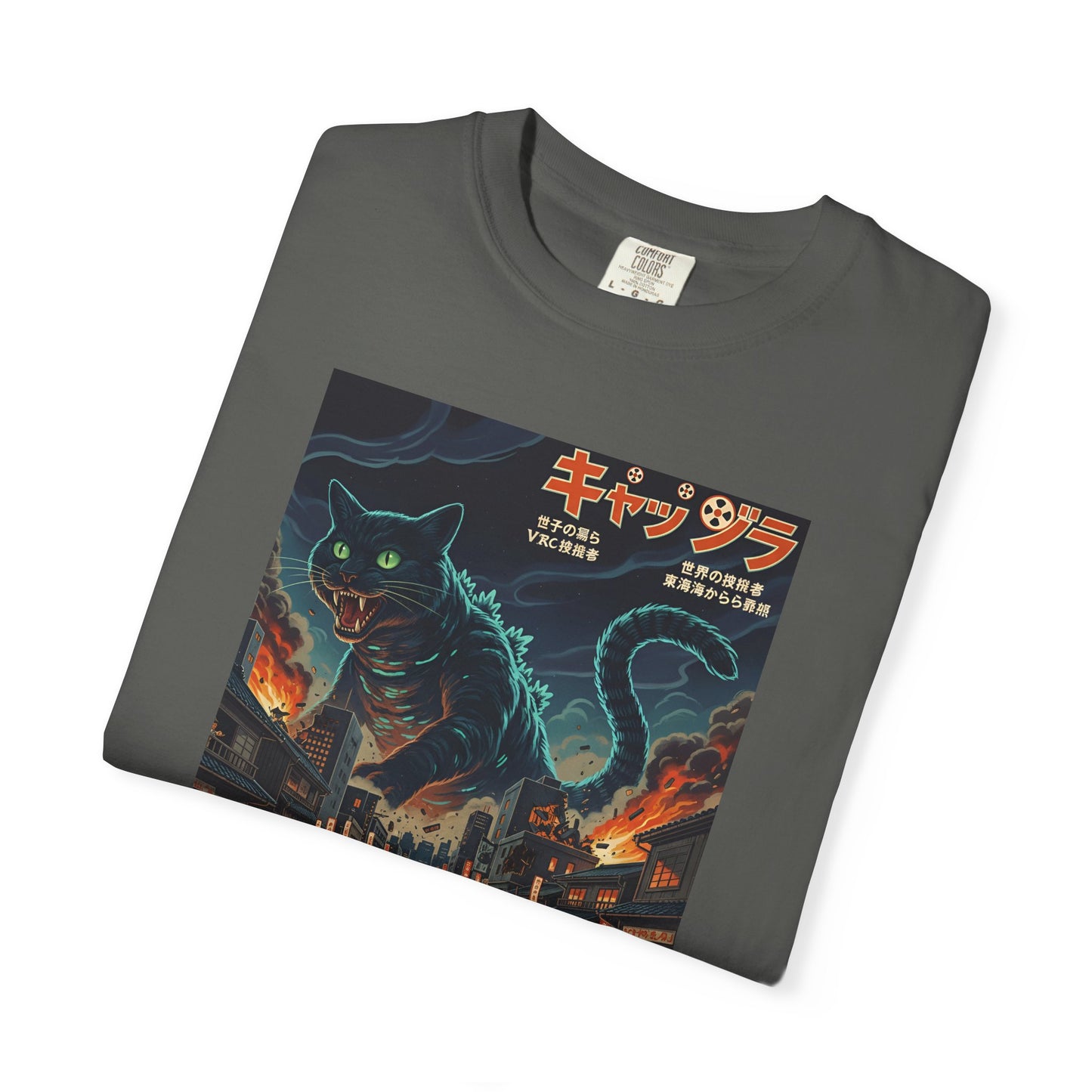 Giant Neon Cat Rampage T-Shirt | Retro City Kaiju Artwork
