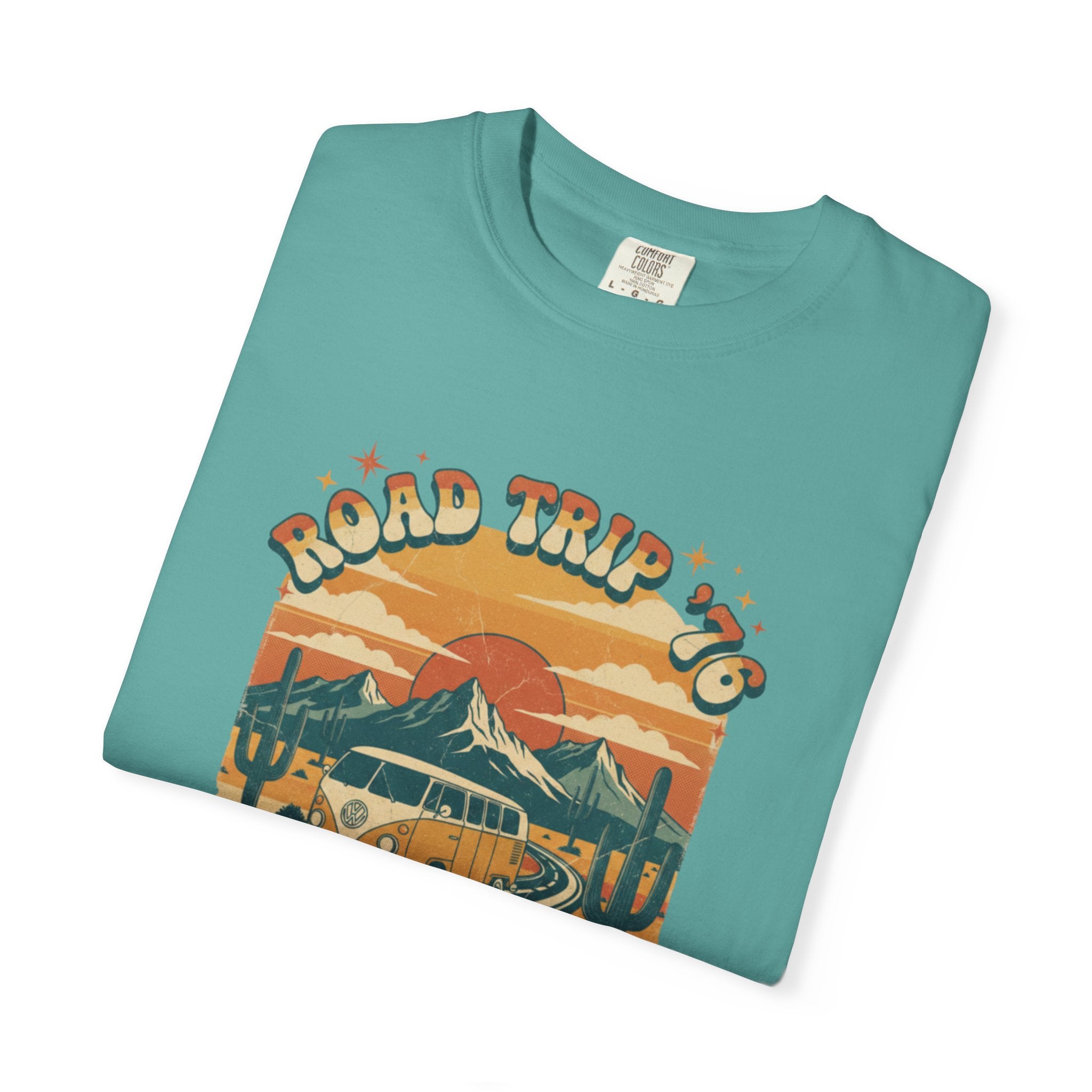Road Trip '76 T-shirt | Vintage Camper Van Sunset Graphic
