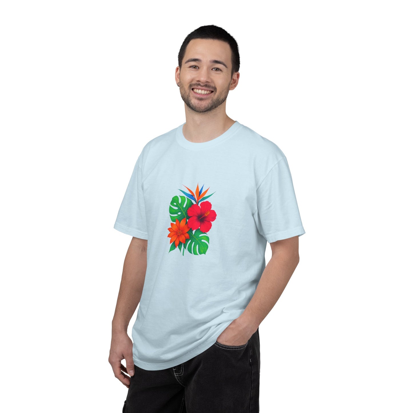 Tropical Hibiscus Floral Tee | Monstera Leaves, Bird of Paradise
