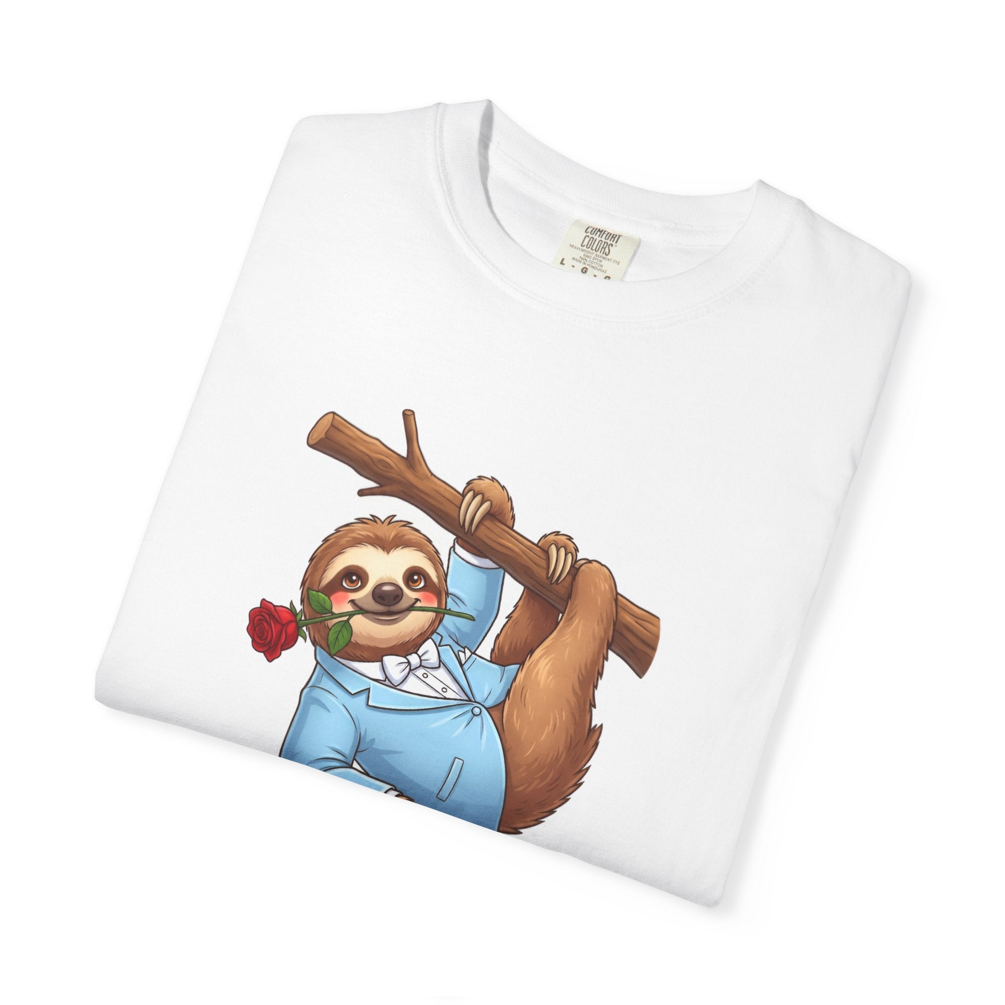 Sloth with Rose on Branch T-shirt | Cute Relaxed Animal Tee