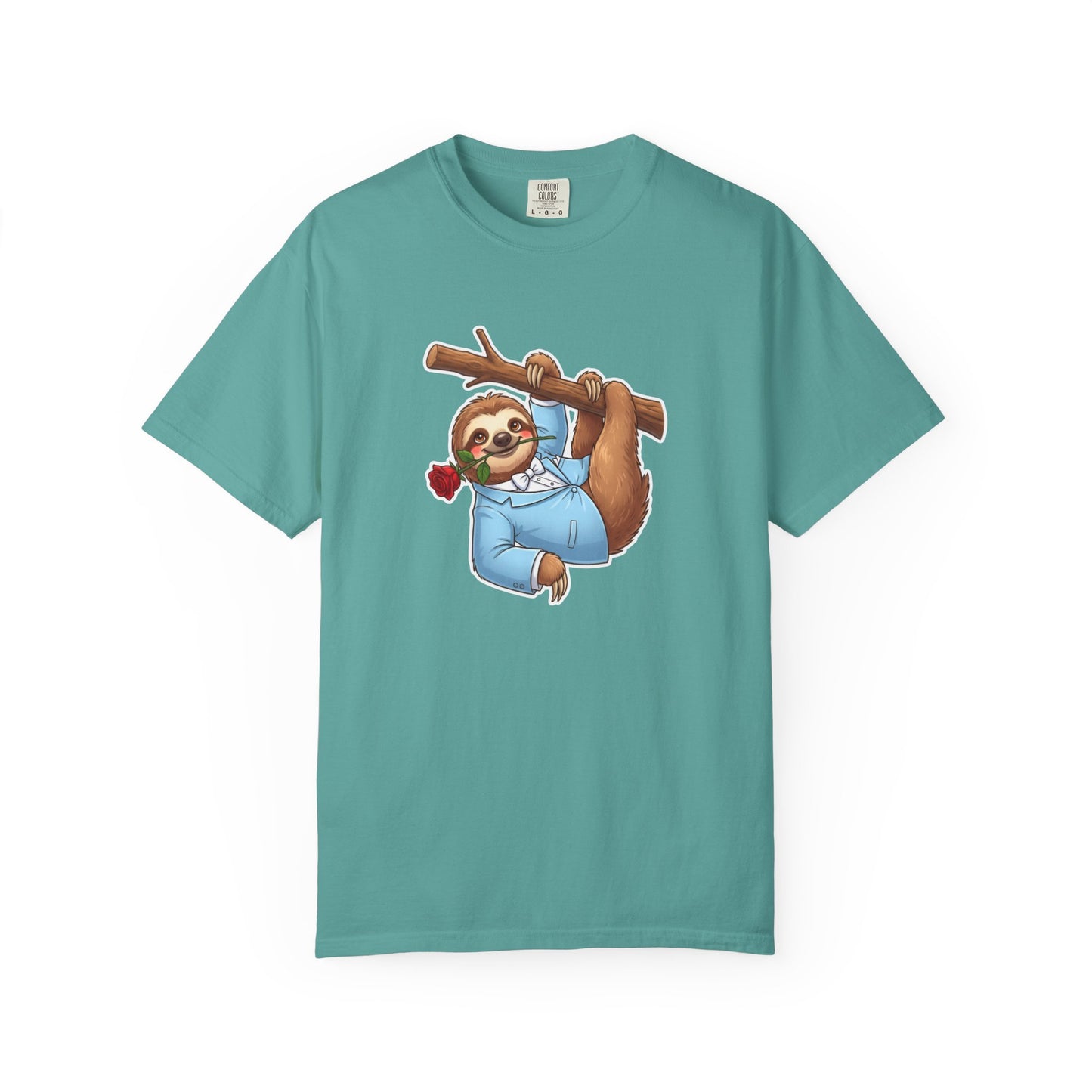 Sloth with Rose on Branch T-shirt | Cute Relaxed Animal Tee
