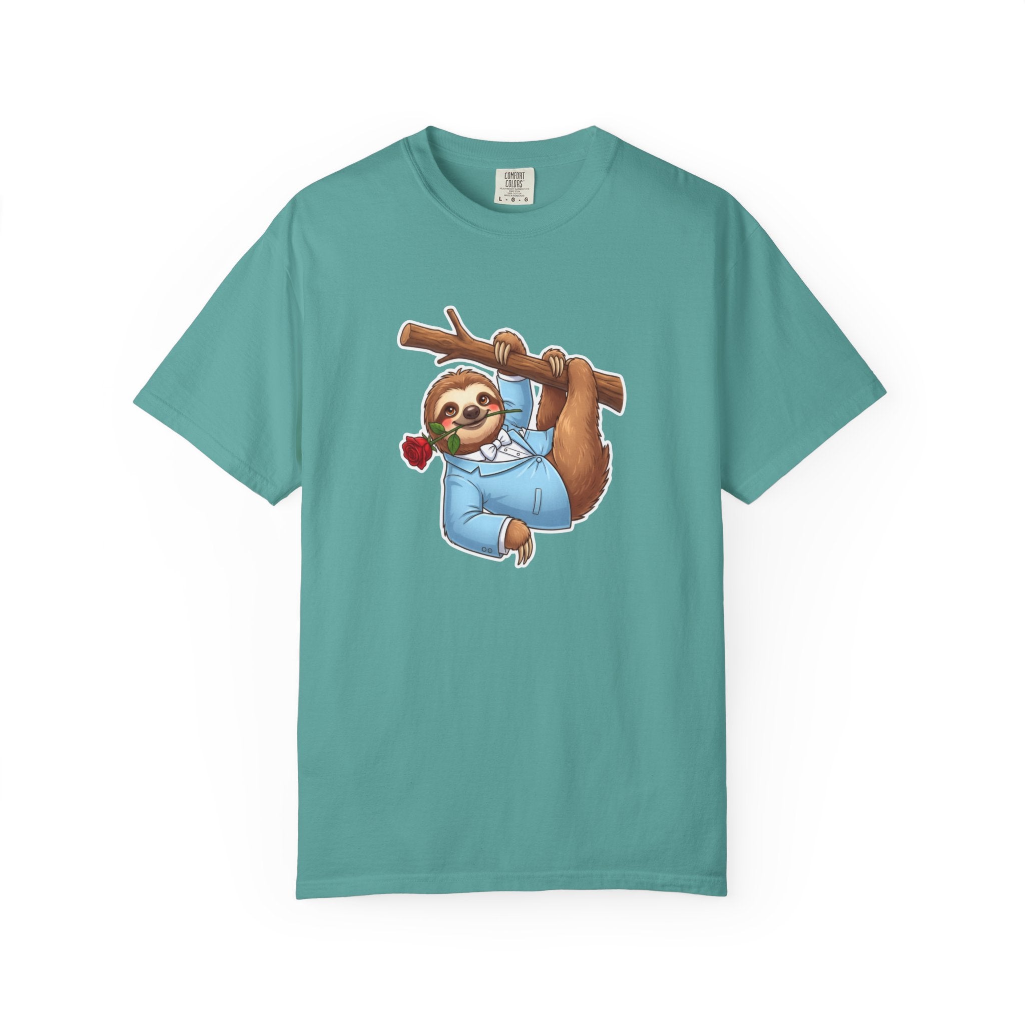 Sloth with Rose on Branch T-shirt | Cute Relaxed Animal Tee